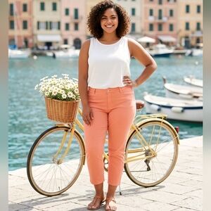 Cato Women's Plus 20W Orange Colored Jeans Lightweight Stretch Casual Crop Pants